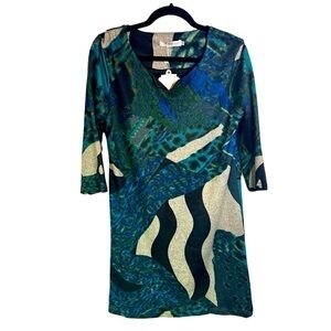Simply Couture Peacock Print Sweater Dress Size Small NWT